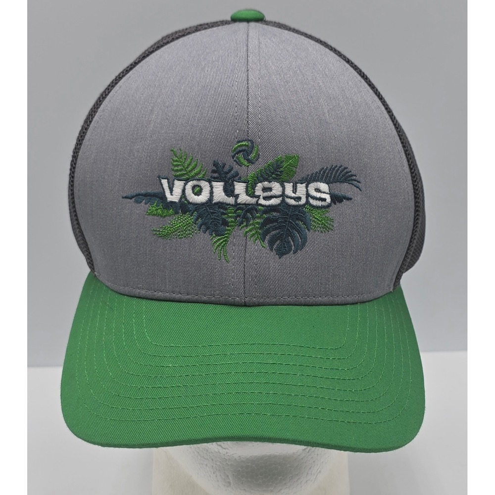 Pacific Headwear Volleys Tropical Trucker Hat Snapback Grey Green Cap Volleyball